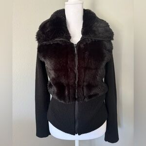 WHBM Sweater Zip Jacket w/Faux Fur - Size XS